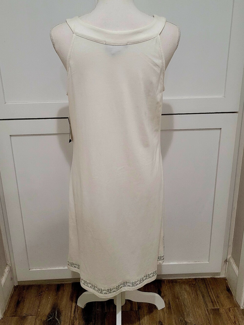 NWT INC International Concepts White Sleeveless Midi Dress w/Silver Embroidery L - Picture 4 of 8